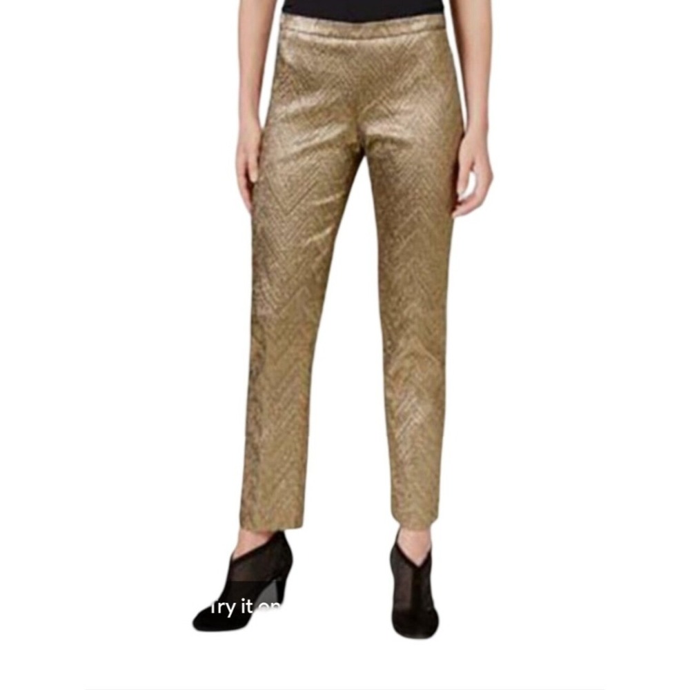 Ashley Stewart Gold Metallic Striped Stretchy Trousers Ankle Pants Plus Size 20